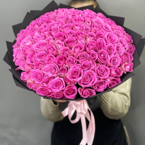 Букет 101 розовой розы Кения (40 см) в Краснозаводске