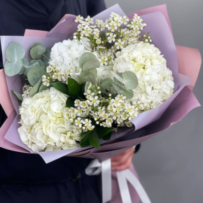 Букет "Суприм" из гортензий и хамелациума в Краснозаводске