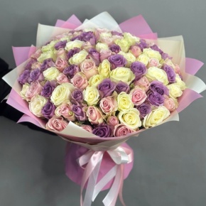 Букет из 101 розы пастельный микс (40 см) в Краснозаводске
