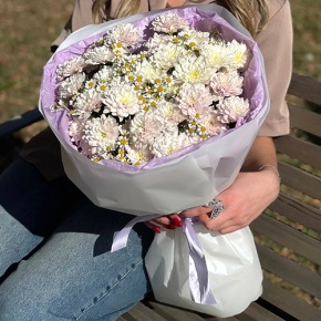 Букет "Нежный взгляд" из кустовых хризантем и ромашек в Краснозаводске
