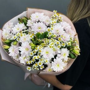 Букет "Сиэтл" из хризантем, альстромерий и ромашек в Краснозаводске