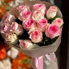 Букет из 15 розовых роз Кения (40 см) в Краснозаводске