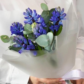Букет "Мини" из 5 ароматных гиацинтов и эвкалипта в Краснозаводске