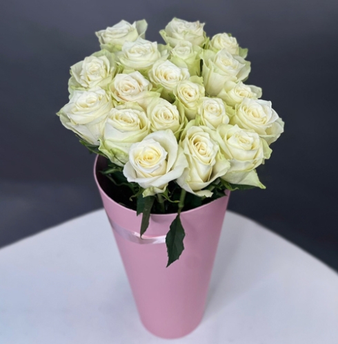 19 белых роз Кения в конусе в Краснозаводске